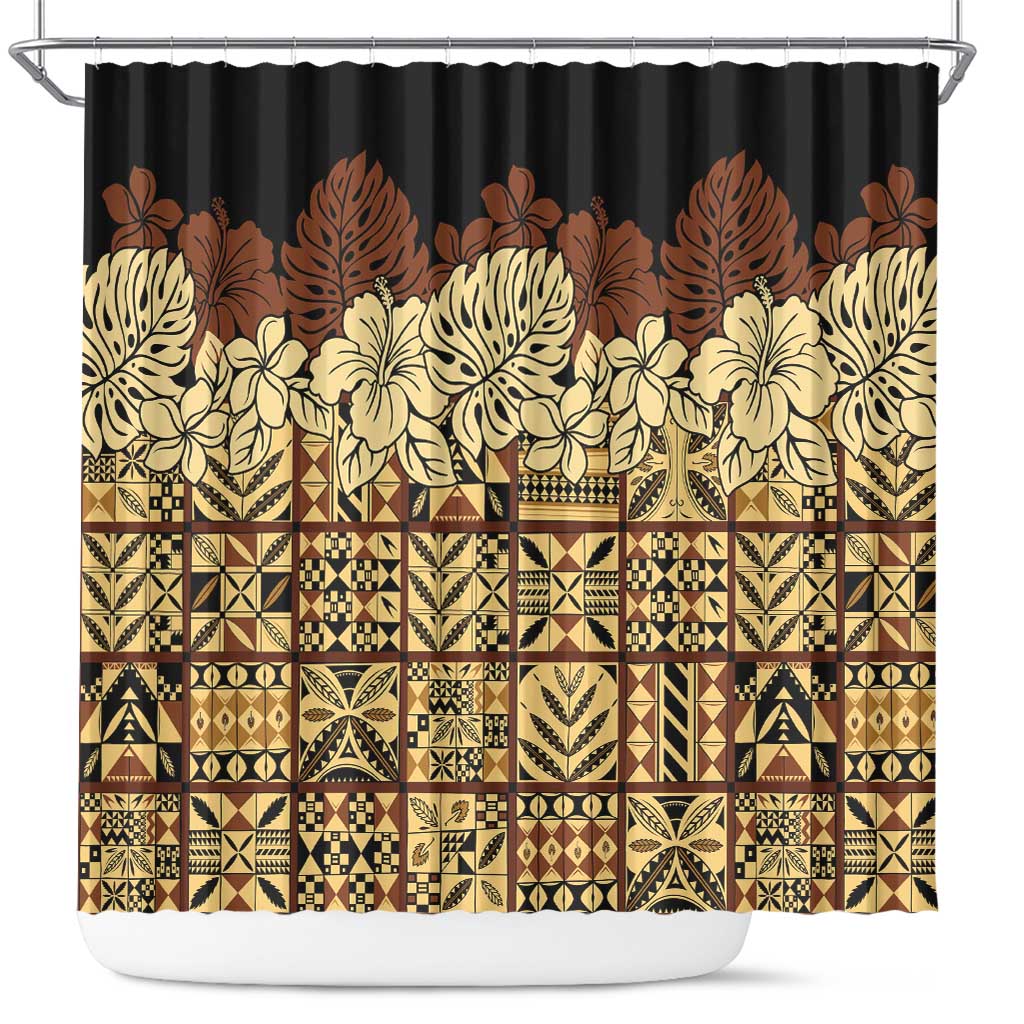 Niue Hiapo Motif Shower Curtain Tapa Classic - Black Ver LT7 Black - Polynesian Pride
