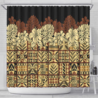 Niue Hiapo Motif Shower Curtain Tapa Classic - Black Ver LT7 - Polynesian Pride