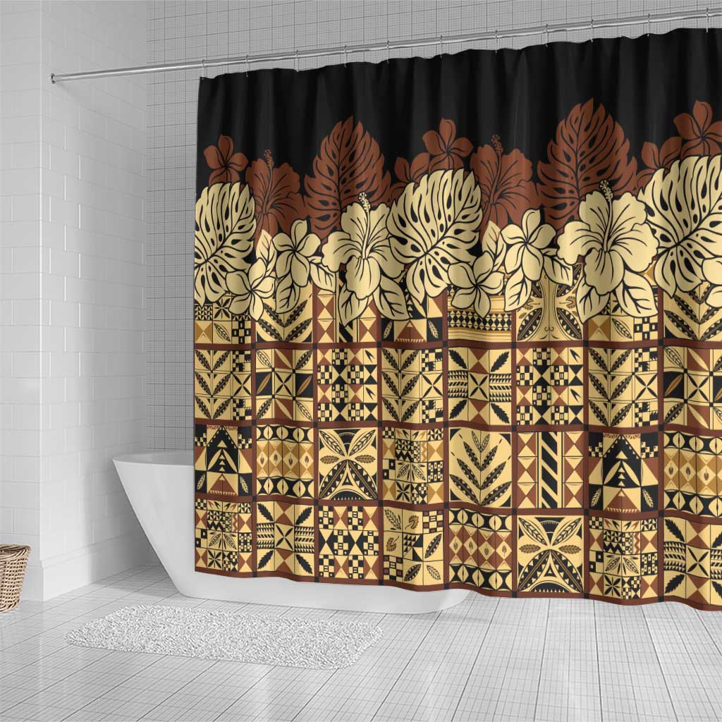 Niue Hiapo Motif Shower Curtain Tapa Classic - Black Ver LT7 - Polynesian Pride
