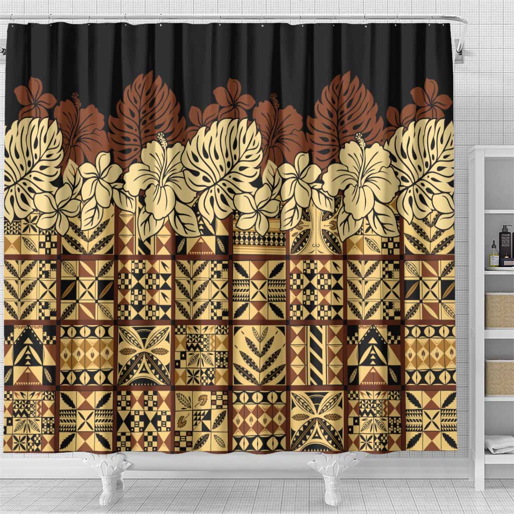 Niue Hiapo Motif Shower Curtain Tapa Classic - Black Ver LT7 - Polynesian Pride