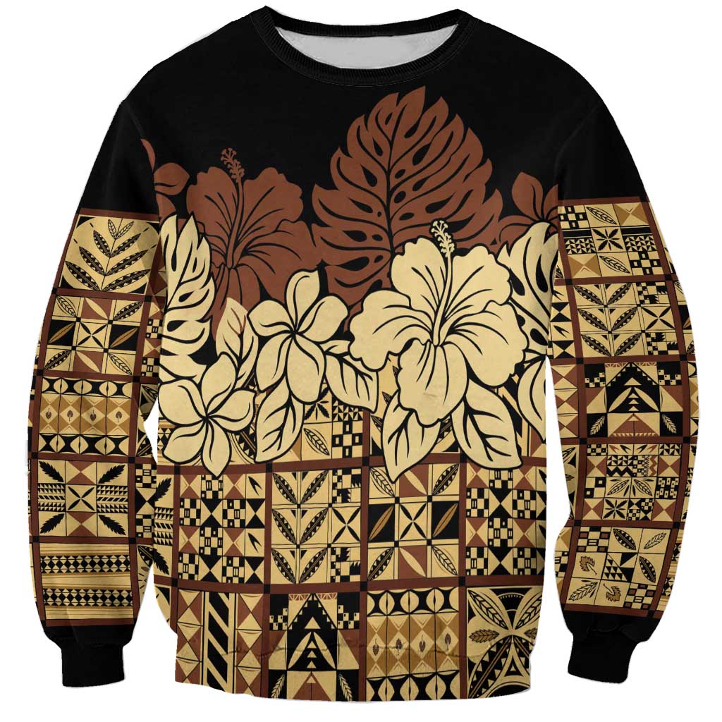 Niue Hiapo Motif Sweatshirt Tapa Classic - Black Ver LT7 Unisex Black - Polynesian Pride