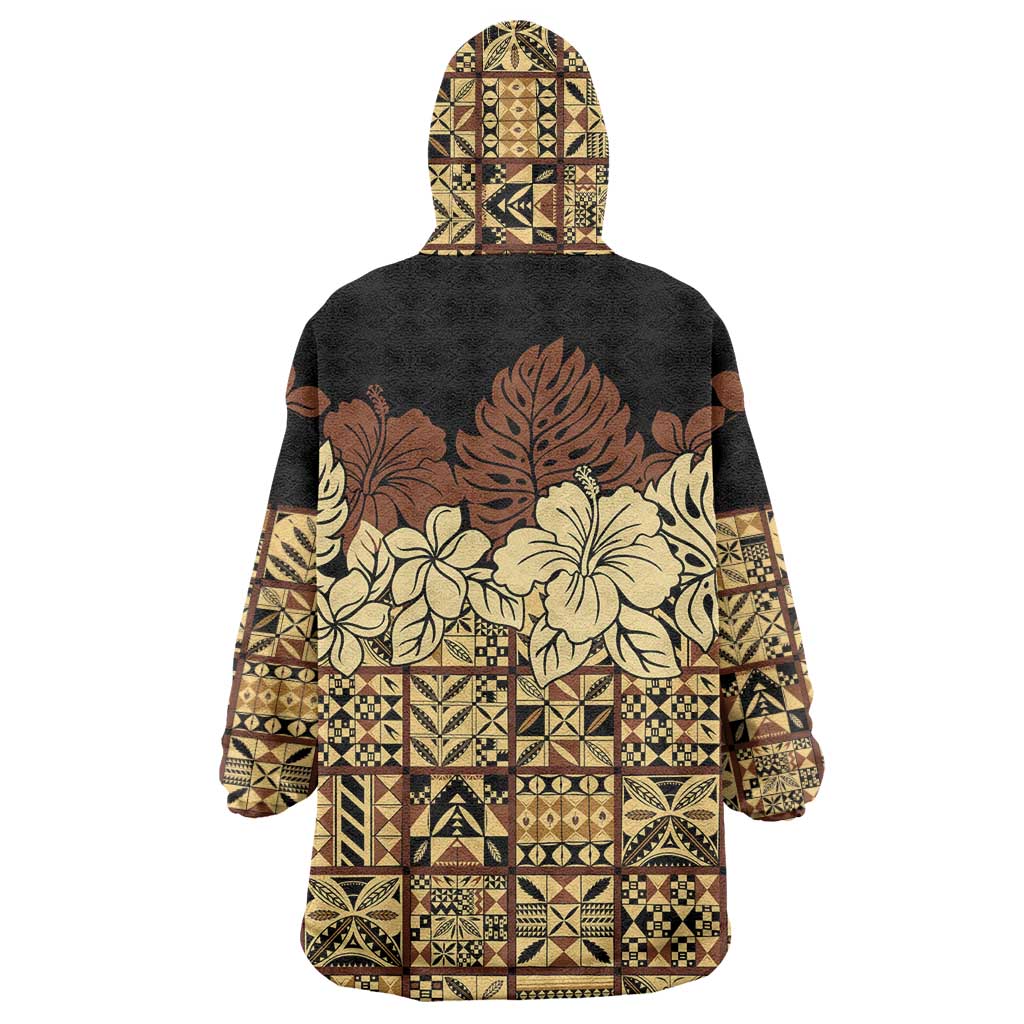 Niue Hiapo Motif Wearable Blanket Hoodie Tapa Classic - Black Ver