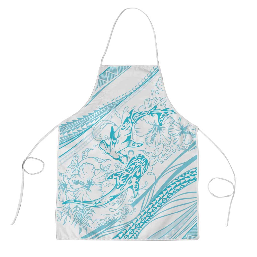 Sharks Couple Dreamy Polynesians Floral Sea Apron Turquoise - Polynesian Pride