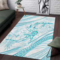 Sharks Couple Dreamy Polynesians Floral Sea Area Rug Turquoise - Polynesian Pride