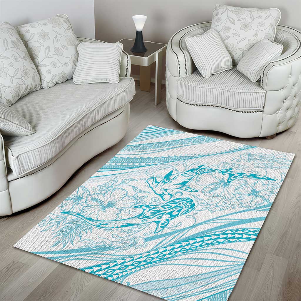 Sharks Couple Dreamy Polynesians Floral Sea Area Rug Turquoise - Polynesian Pride