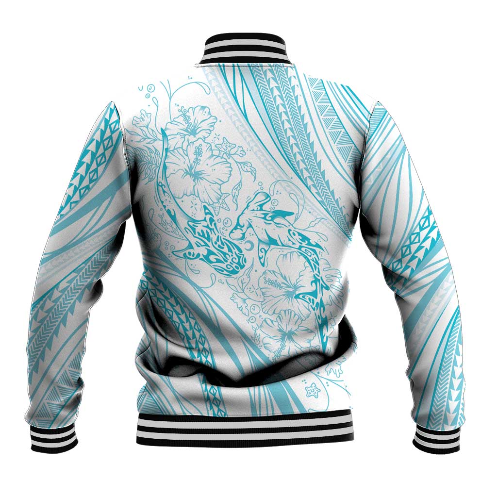 Sharks Couple Dreamy Polynesians Floral Sea Baseball Jacket Turquoise LT7 - Polynesian Pride