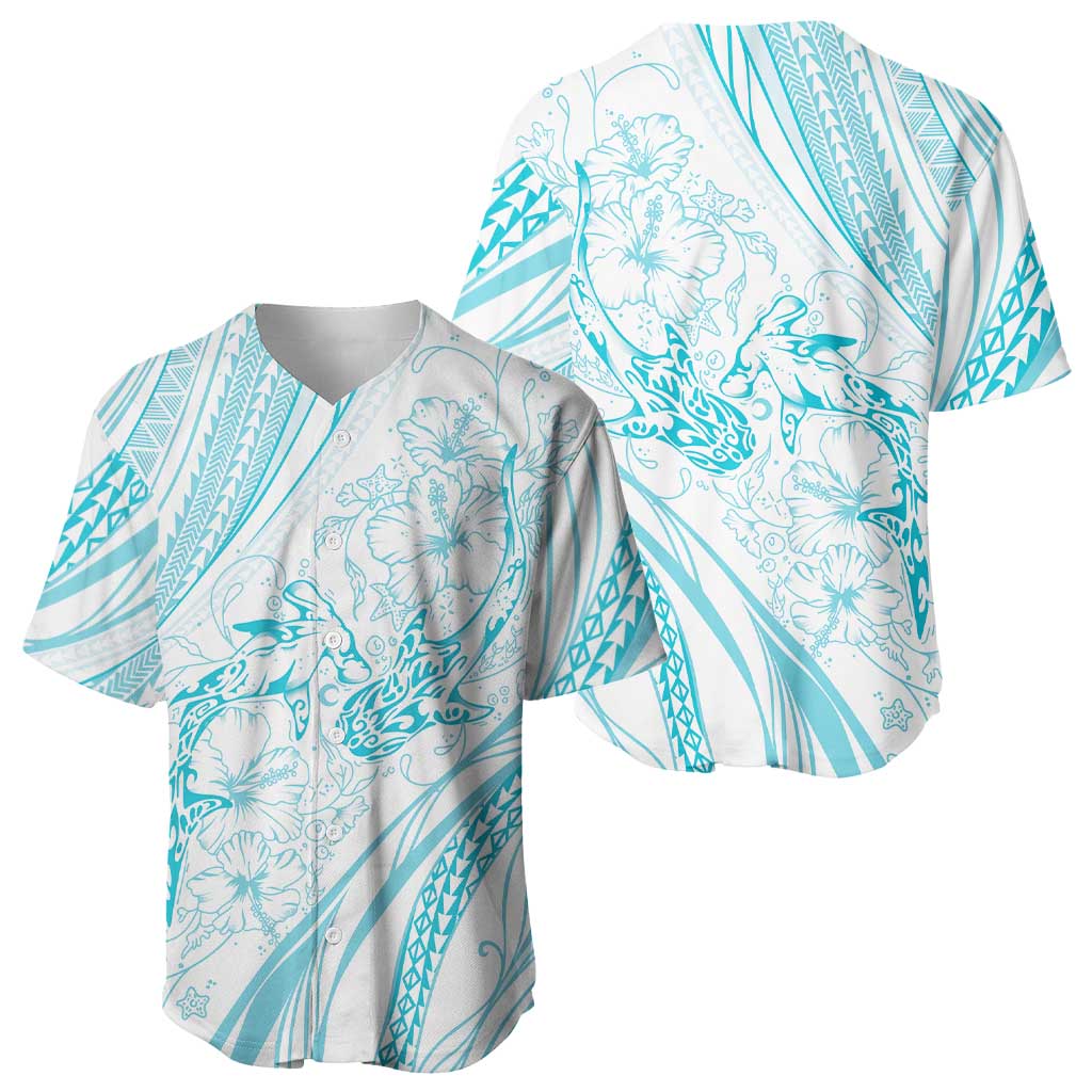 Sharks Couple Dreamy Polynesians Floral Sea Baseball Jersey Turquoise LT7 - Polynesian Pride