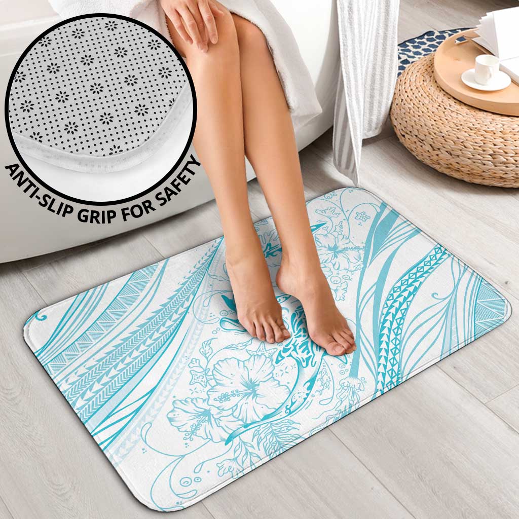 Sharks Couple Dreamy Polynesians Floral Sea Bathroom Set Turquoise - Polynesian Pride