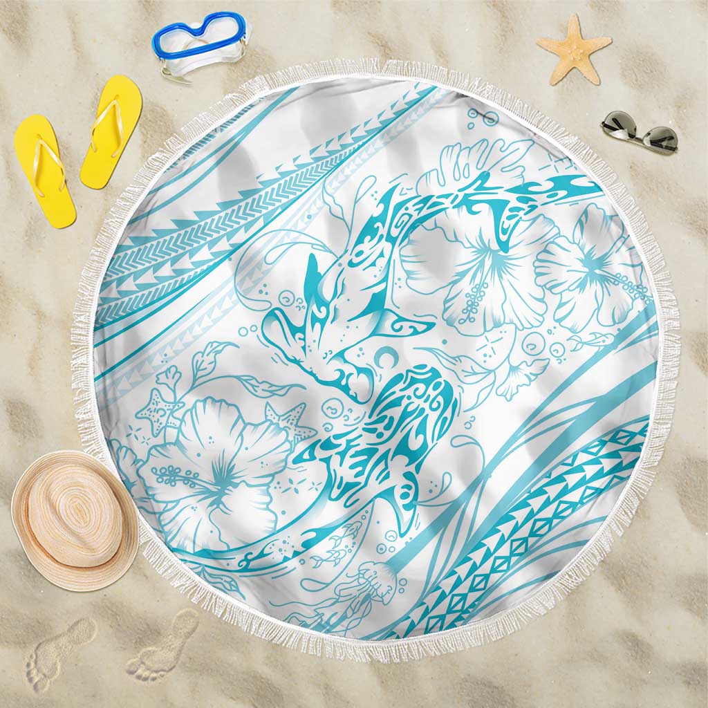 Sharks Couple Dreamy Polynesians Floral Sea Beach Blanket Turquoise LT7 One Size 150cm Turquoise - Polynesian Pride