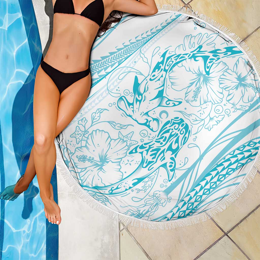 Sharks Couple Dreamy Polynesians Floral Sea Beach Blanket Turquoise LT7 - Polynesian Pride