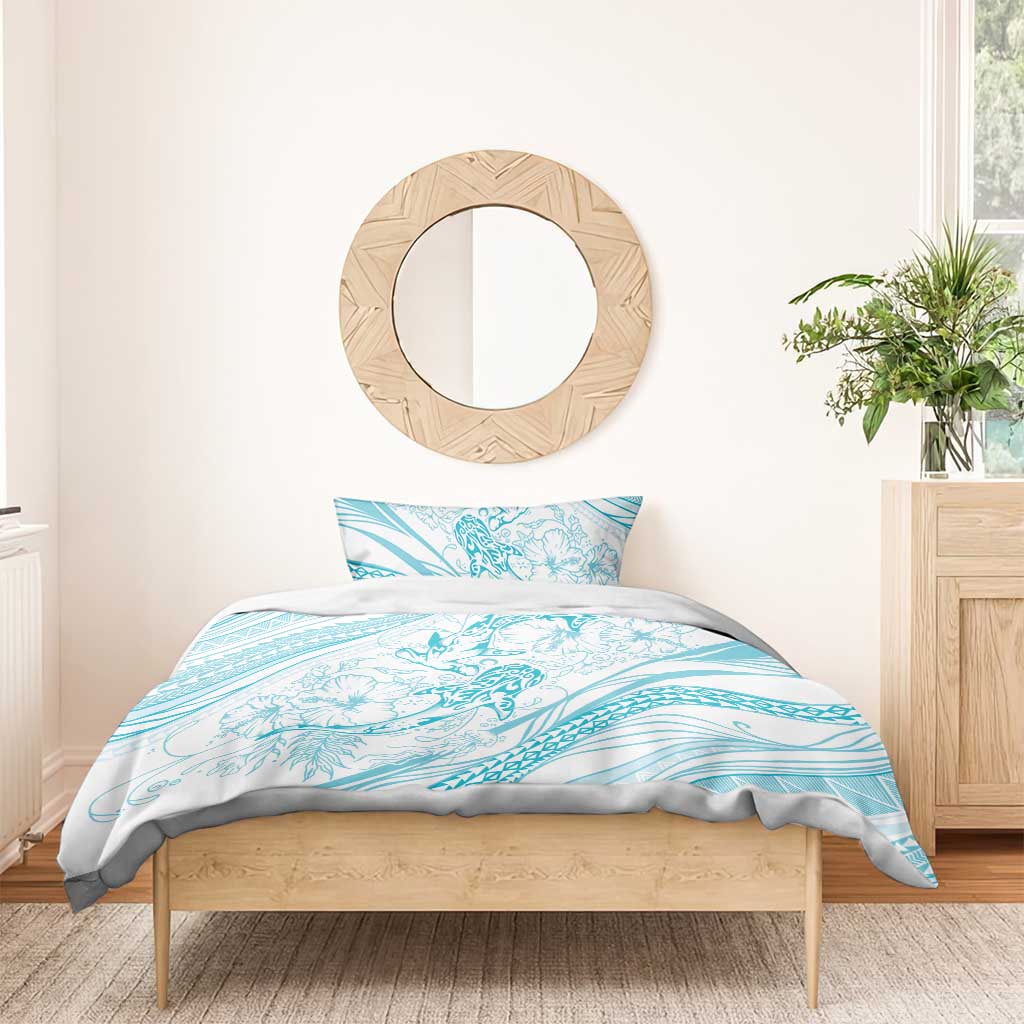 Sharks Couple Dreamy Polynesians Floral Sea Bedding Set Turquoise - Polynesian Pride