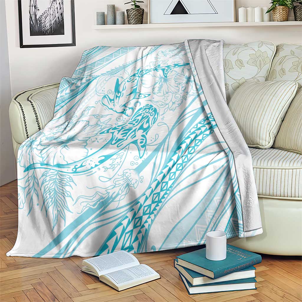Sharks Couple Dreamy Polynesians Floral Sea Blanket Turquoise - Polynesian Pride