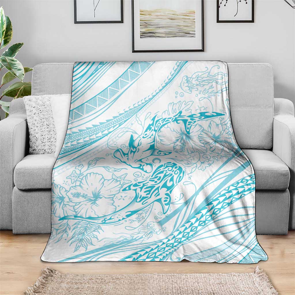 Sharks Couple Dreamy Polynesians Floral Sea Blanket Turquoise - Polynesian Pride