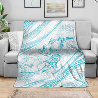 Sharks Couple Dreamy Polynesians Floral Sea Blanket Turquoise - Polynesian Pride