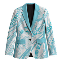 Sharks Couple Dreamy Polynesians Floral Sea Blazer Turquoise - Polynesian Pride