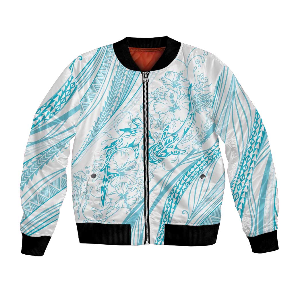 Sharks Couple Dreamy Polynesians Floral Sea Bomber Jacket Turquoise LT7 Unisex Turquoise - Polynesian Pride