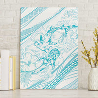 Sharks Couple Dreamy Polynesians Floral Sea Canvas Wall Art Turquoise - Polynesian Pride