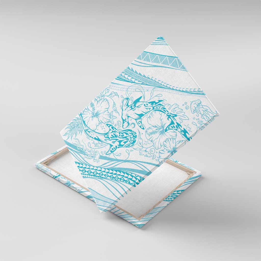 Sharks Couple Dreamy Polynesians Floral Sea Canvas Wall Art Turquoise - Polynesian Pride