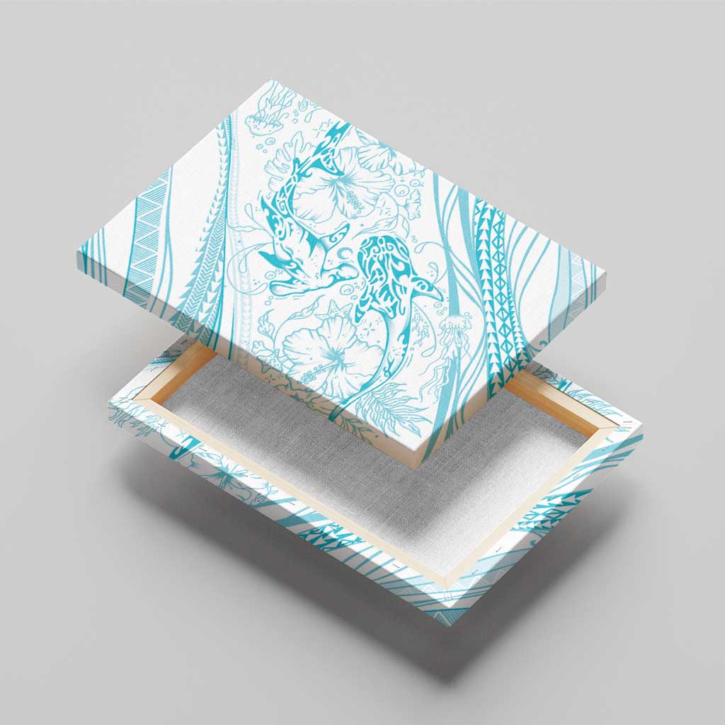 Sharks Couple Dreamy Polynesians Floral Sea Canvas Wall Art Turquoise - Polynesian Pride