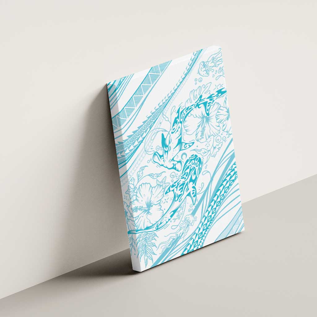 Sharks Couple Dreamy Polynesians Floral Sea Canvas Wall Art Turquoise - Polynesian Pride