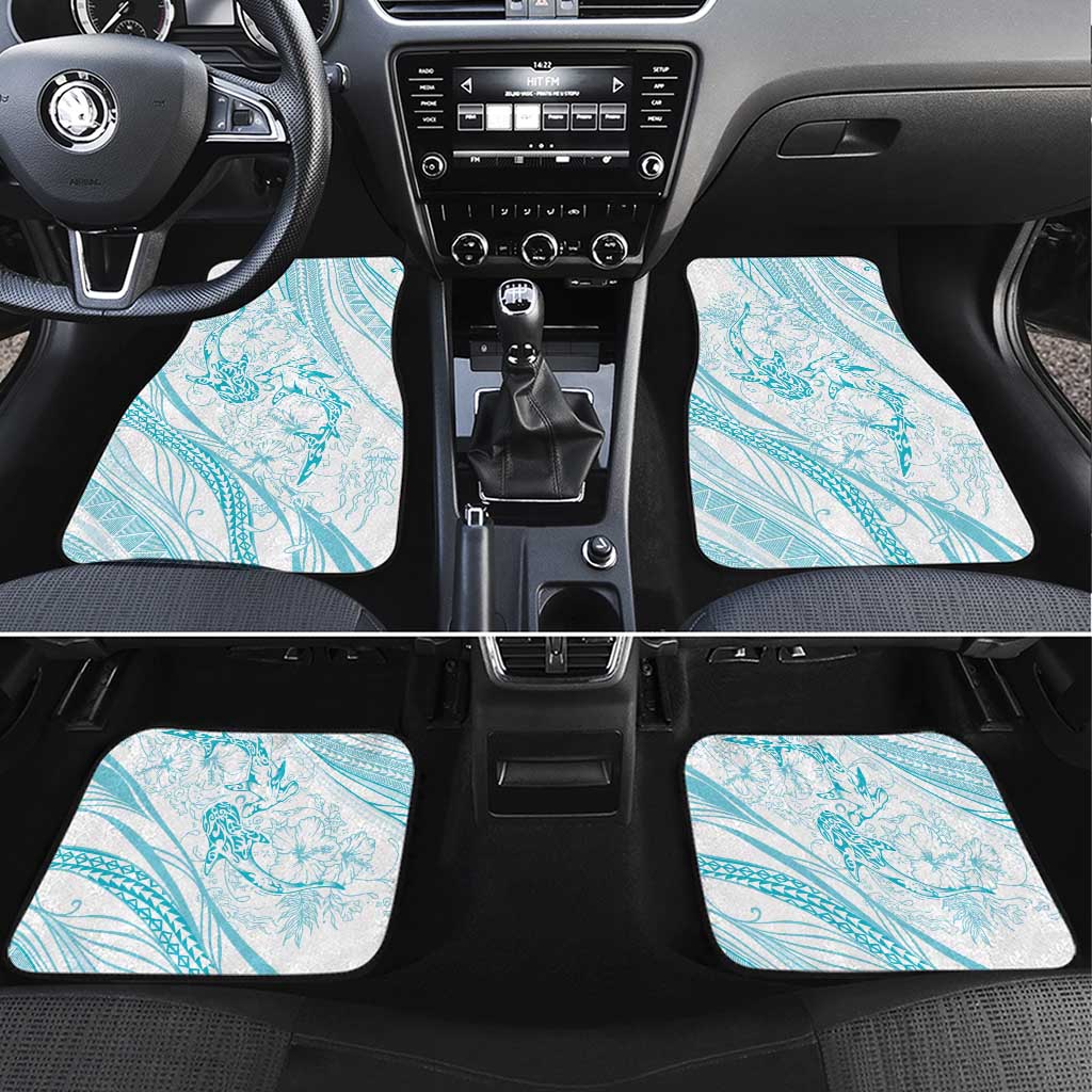 Sharks Couple Dreamy Polynesians Floral Sea Car Mats Turquoise - Polynesian Pride