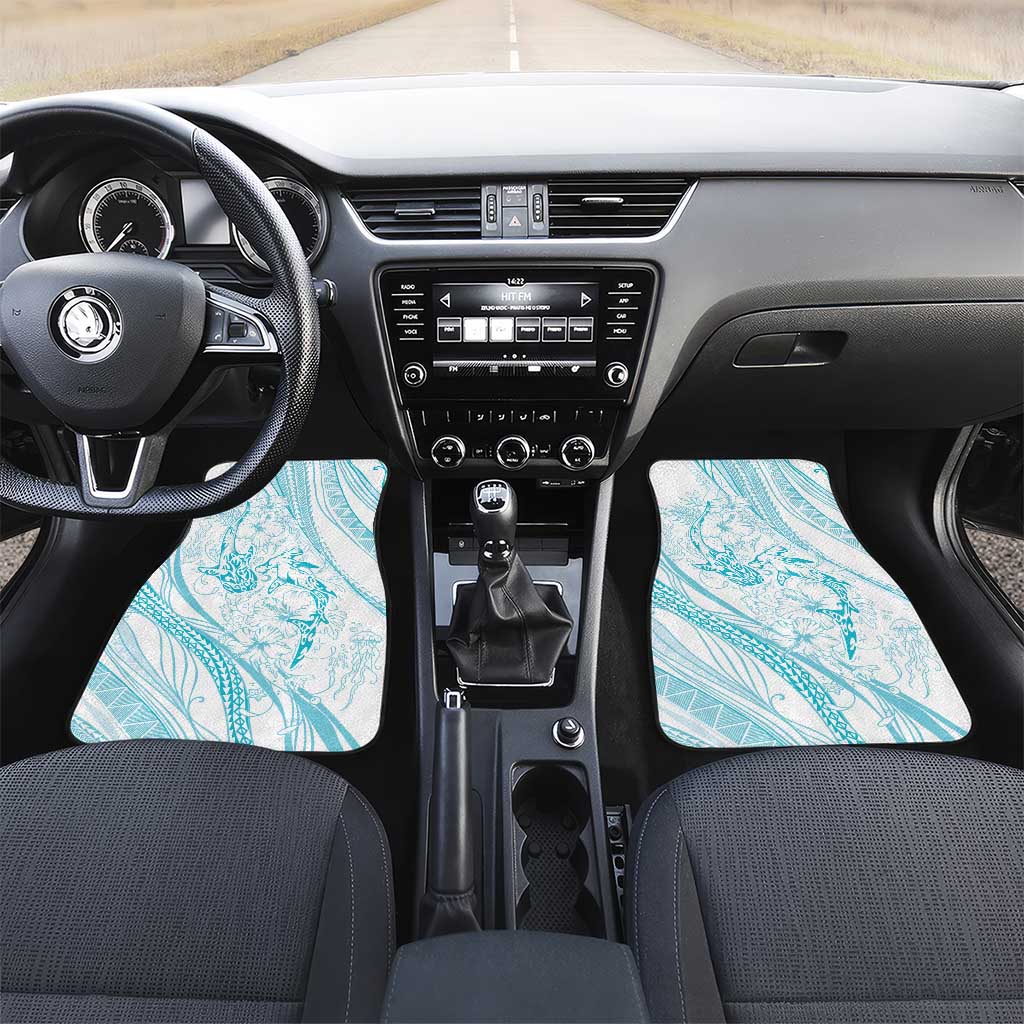 Sharks Couple Dreamy Polynesians Floral Sea Car Mats Turquoise - Polynesian Pride