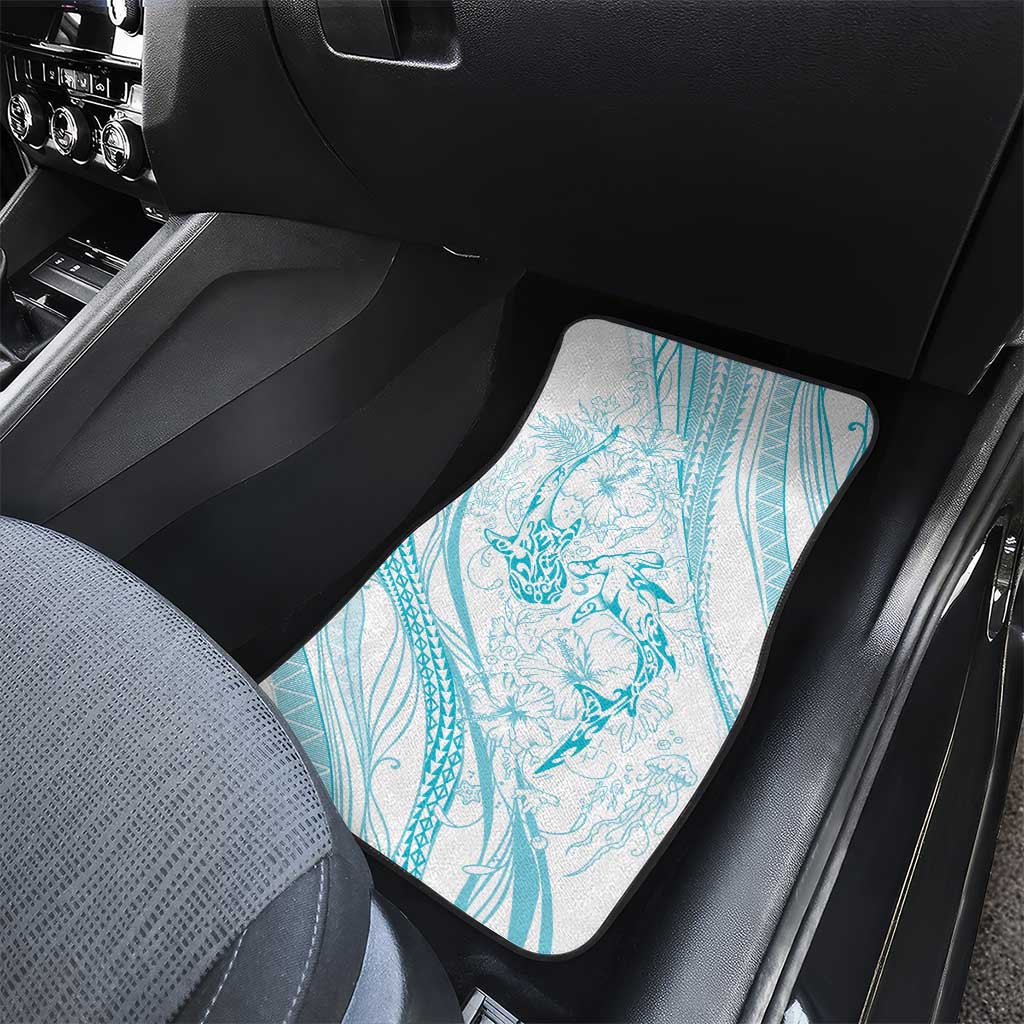 Sharks Couple Dreamy Polynesians Floral Sea Car Mats Turquoise - Polynesian Pride