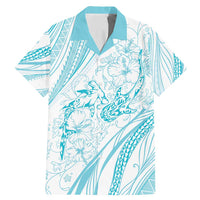 Sharks Couple Dreamy Polynesians Floral Sea Family Matching Mermaid Dress and Hawaiian Shirt Turquoise - Polynesian Pride