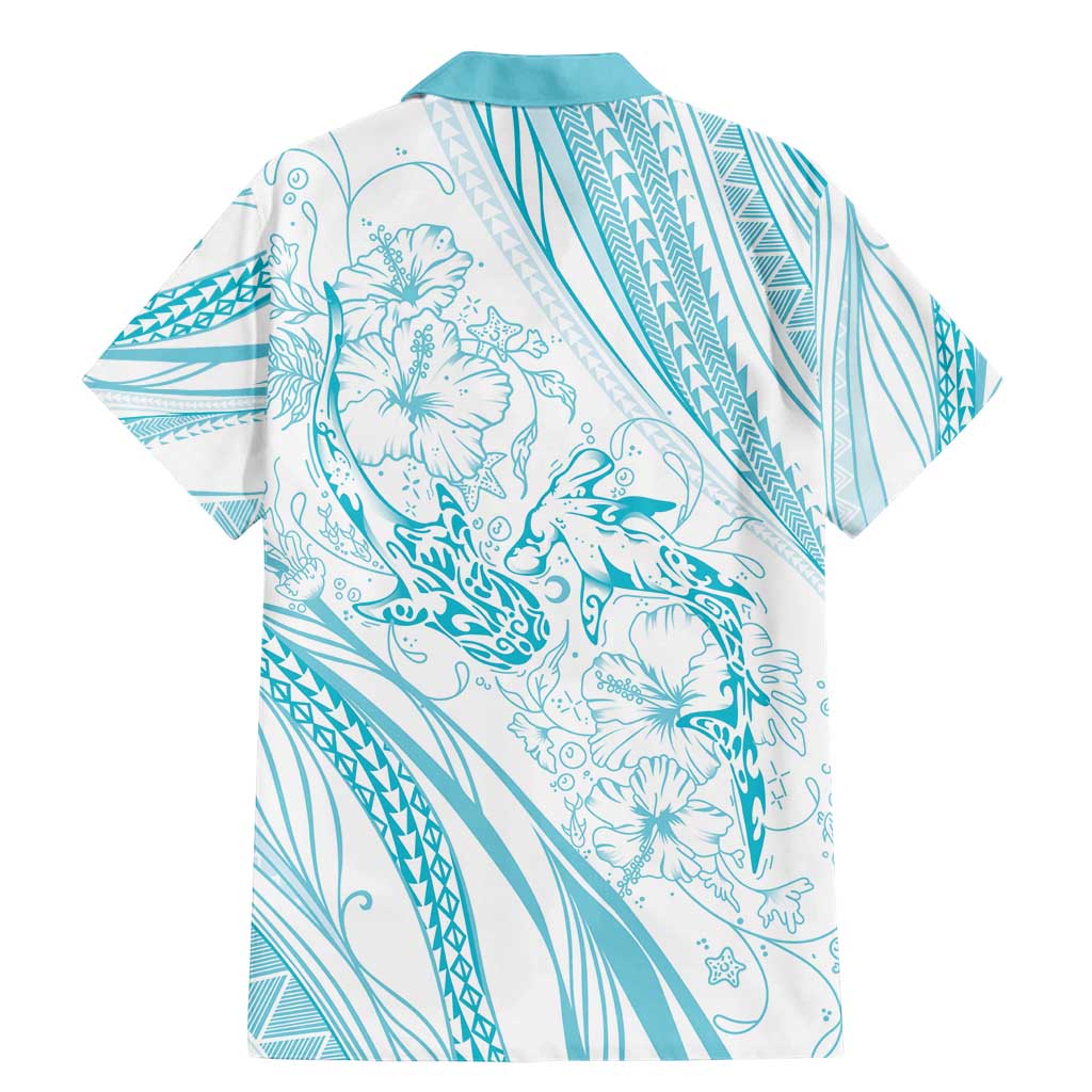Sharks Couple Dreamy Polynesians Floral Sea Family Matching Mermaid Dress and Hawaiian Shirt Turquoise - Polynesian Pride