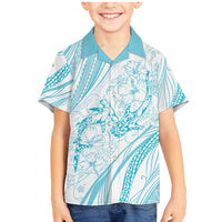 Sharks Couple Dreamy Polynesians Floral Sea Family Matching Mermaid Dress and Hawaiian Shirt Turquoise - Polynesian Pride