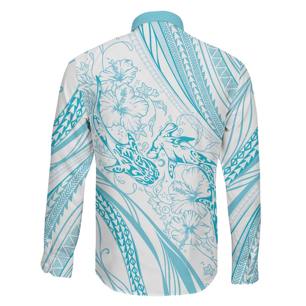 Sharks Couple Dreamy Polynesians Floral Sea Family Matching Puletasi and Hawaiian Shirt Turquoise LT7 - Polynesian Pride