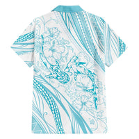 Sharks Couple Dreamy Polynesians Floral Sea Family Matching Summer Maxi Dress and Hawaiian Shirt Turquoise - Polynesian Pride