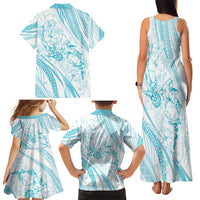 Sharks Couple Dreamy Polynesians Floral Sea Family Matching Tank Maxi Dress and Hawaiian Shirt Turquoise - Polynesian Pride