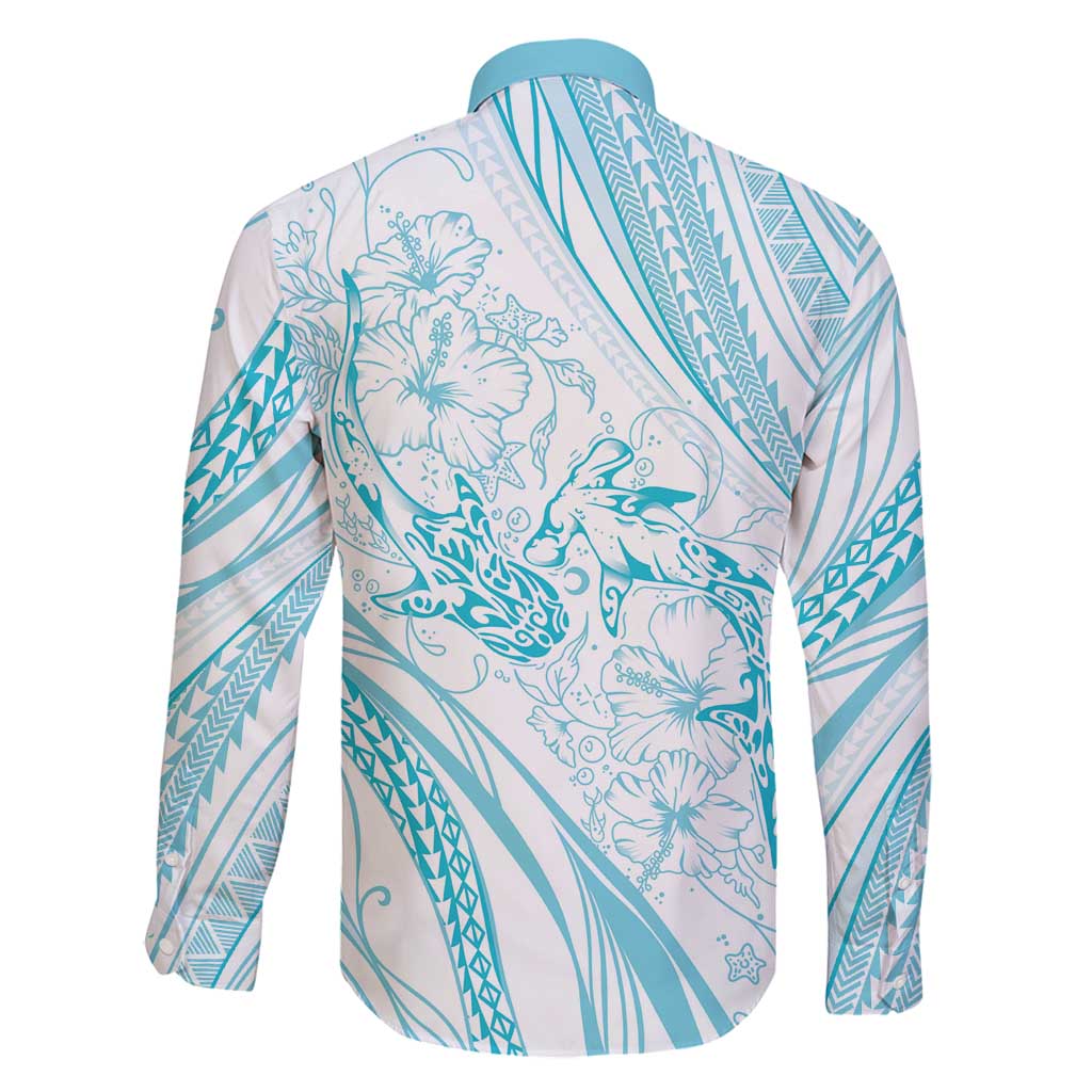 Sharks Couple Dreamy Polynesians Floral Sea Family Matching Tank Maxi Dress and Hawaiian Shirt Turquoise - Polynesian Pride