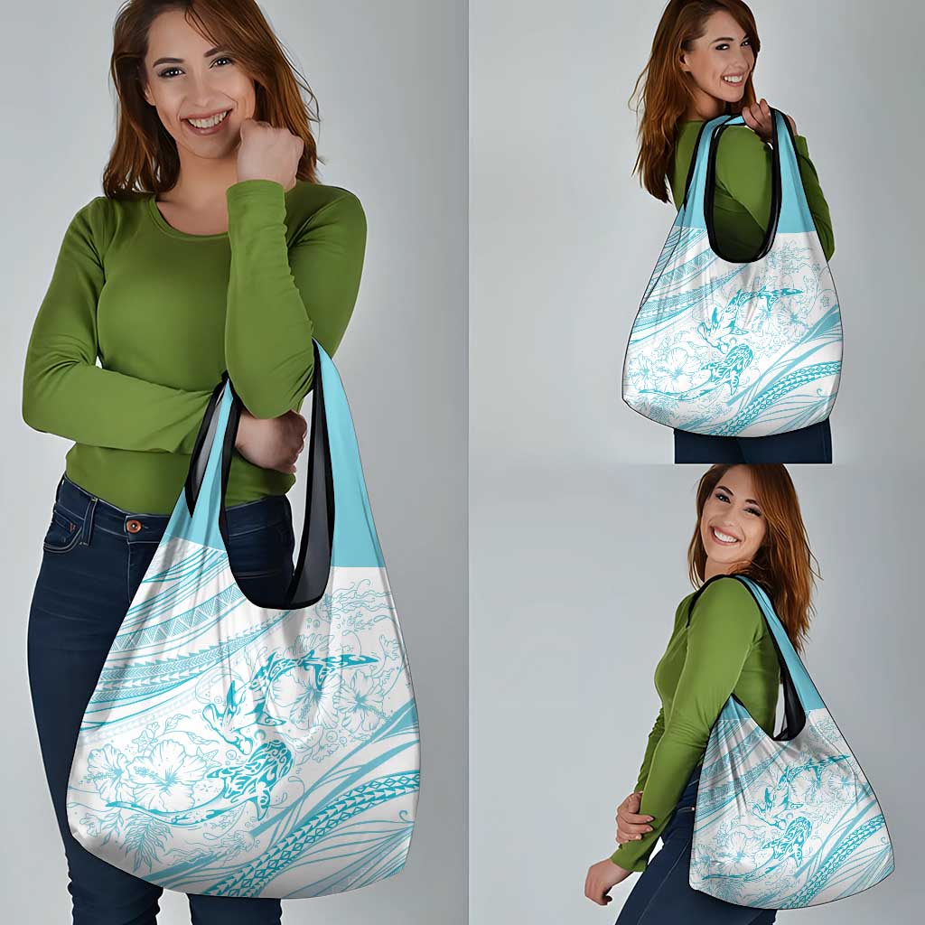 Sharks Couple Dreamy Polynesians Floral Sea Grocery Bag Turquoise - Polynesian Pride