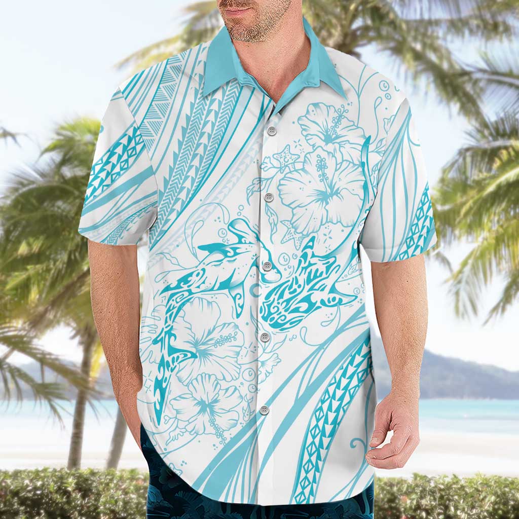 Sharks Couple Dreamy Polynesians Floral Sea Hawaiian Shirt Turquoise - Polynesian Pride
