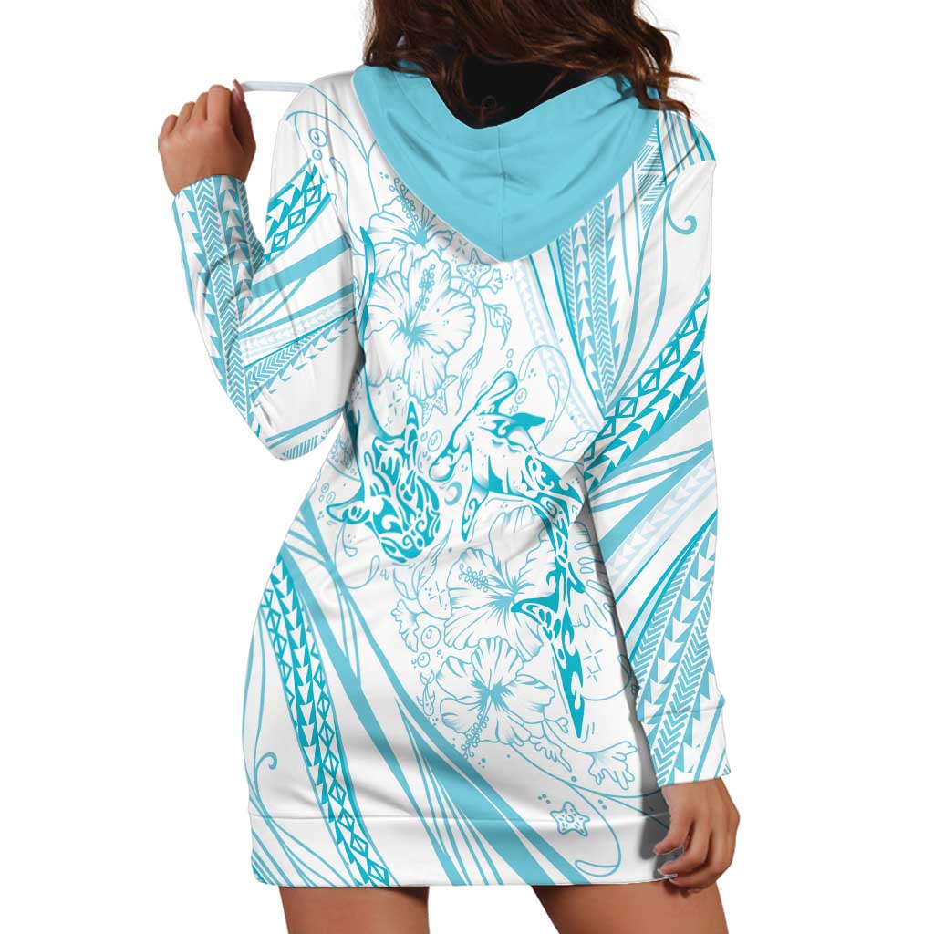 Sharks Couple Dreamy Polynesians Floral Sea Hoodie Dress Turquoise - Polynesian Pride