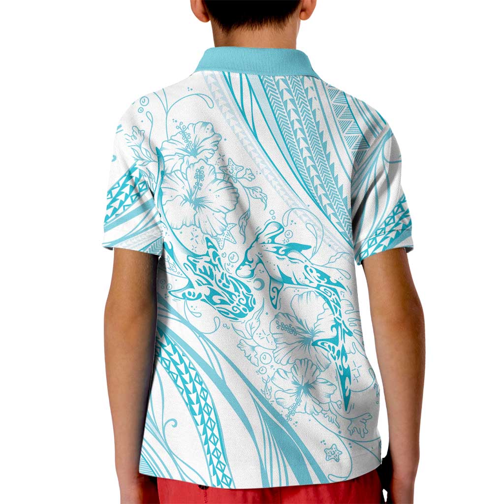 Sharks Couple Dreamy Polynesians Floral Sea Kid Polo Shirt Turquoise - Polynesian Pride