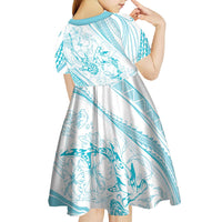 Sharks Couple Dreamy Polynesians Floral Sea Kid Short Sleeve Dress Turquoise - Polynesian Pride