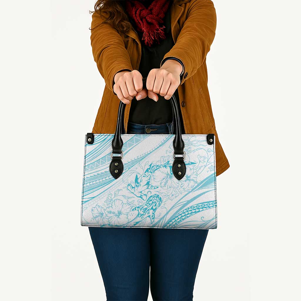 Sharks Couple Dreamy Polynesians Floral Sea Leather Bag Turquoise - Polynesian Pride