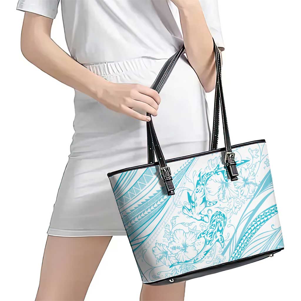 Sharks Couple Dreamy Polynesians Floral Sea Leather Tote Bag Turquoise LT7 - Polynesian Pride