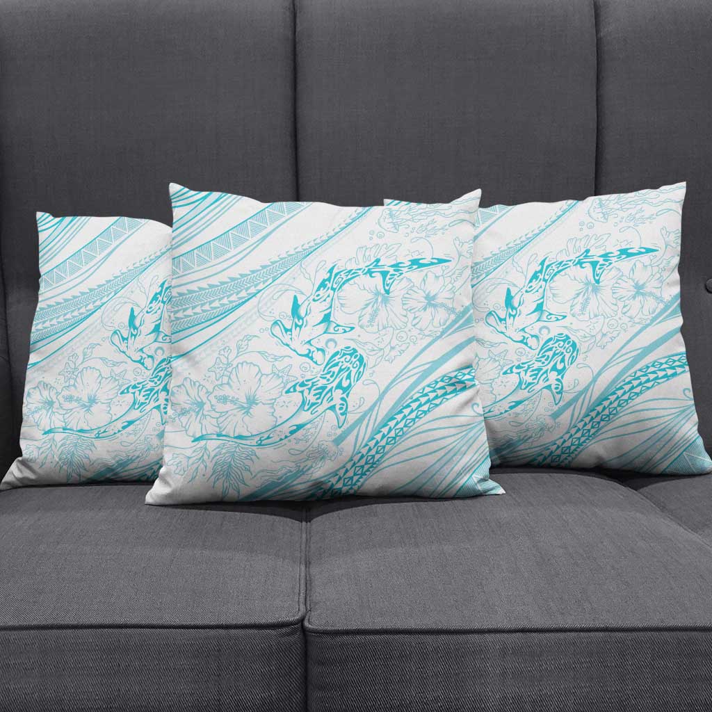 Sharks Couple Dreamy Polynesians Floral Sea Pillow Cover Turquoise - Polynesian Pride