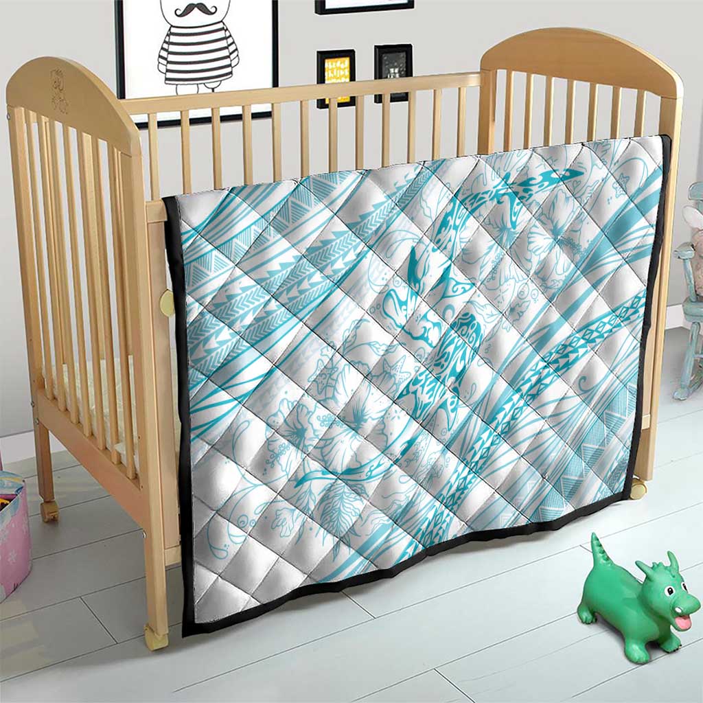 Sharks Couple Dreamy Polynesians Floral Sea Quilt Turquoise - Polynesian Pride