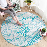 Sharks Couple Dreamy Polynesians Floral Sea Round Carpet Turquoise - Polynesian Pride