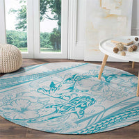 Sharks Couple Dreamy Polynesians Floral Sea Round Carpet Turquoise - Polynesian Pride