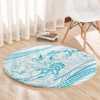 Sharks Couple Dreamy Polynesians Floral Sea Round Carpet Turquoise - Polynesian Pride