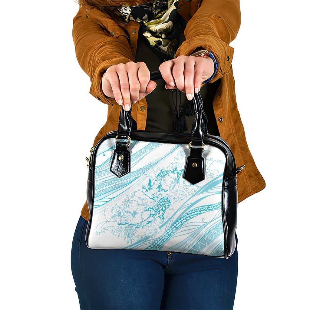 Sharks Couple Dreamy Polynesians Floral Sea Shoulder Handbag Turquoise - Polynesian Pride