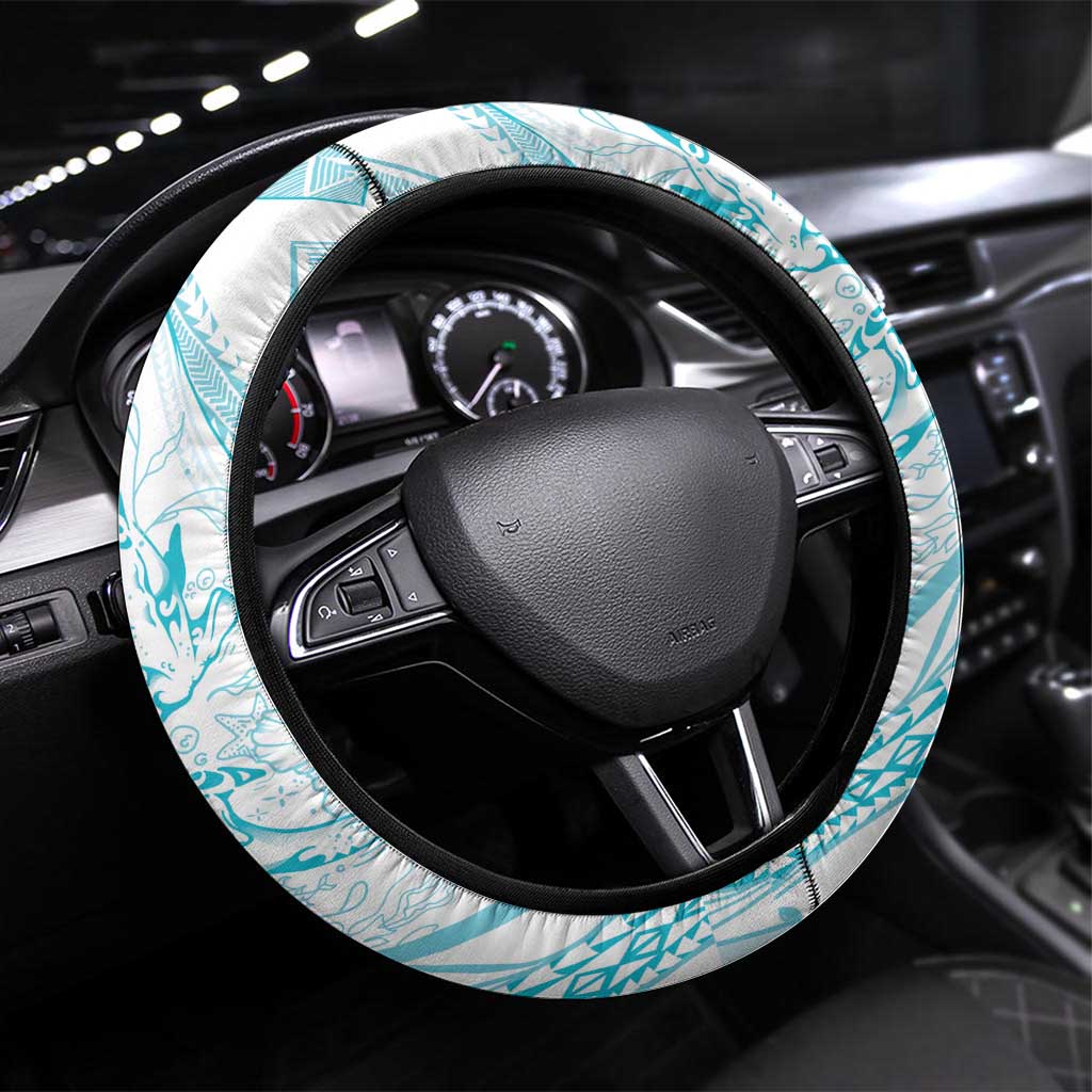 Sharks Couple Dreamy Polynesians Floral Sea Steering Wheel Cover Turquoise - Polynesian Pride