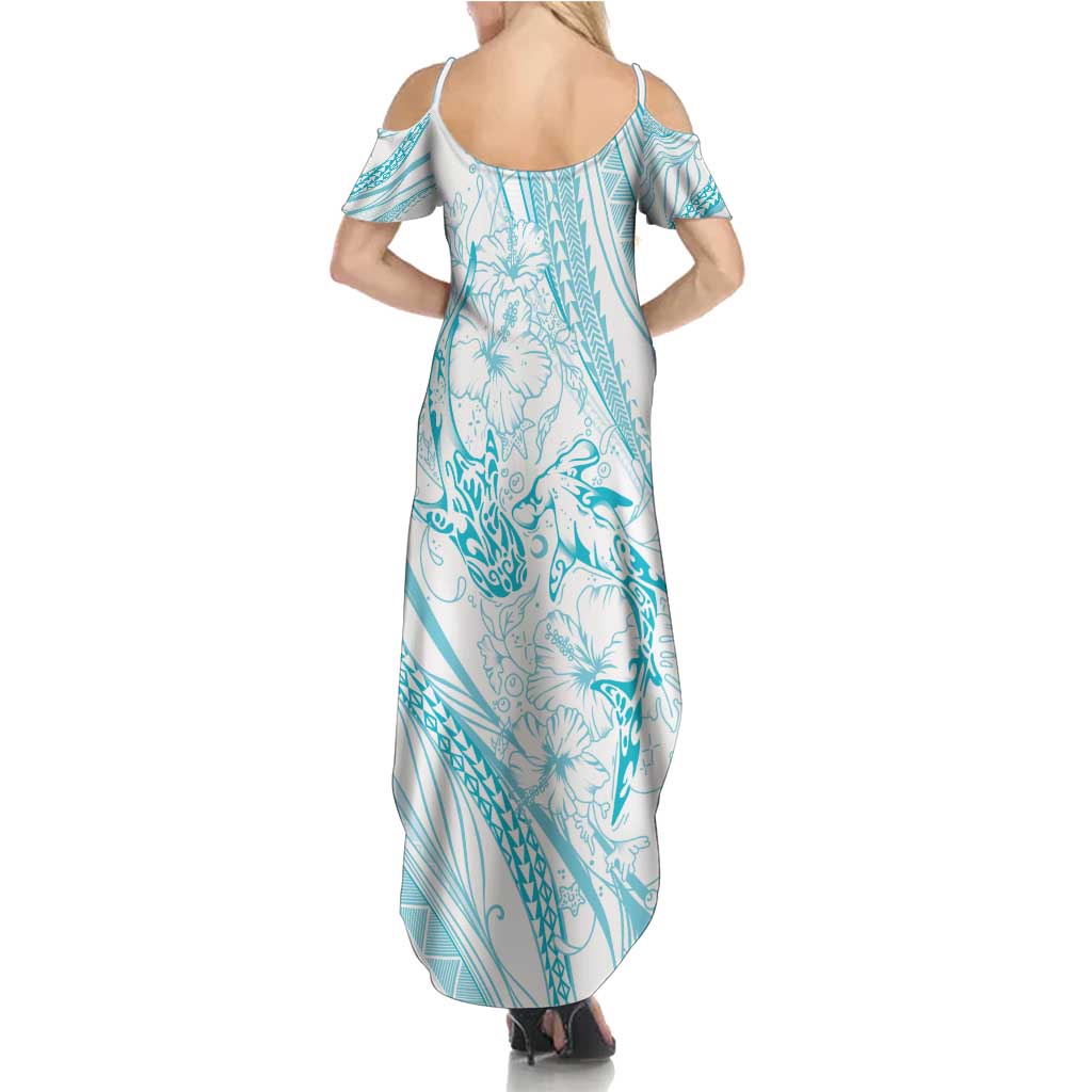 Sharks Couple Dreamy Polynesians Floral Sea Summer Maxi Dress Turquoise - Polynesian Pride