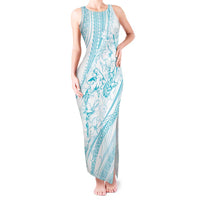 Sharks Couple Dreamy Polynesians Floral Sea Tank Maxi Dress Turquoise - Polynesian Pride